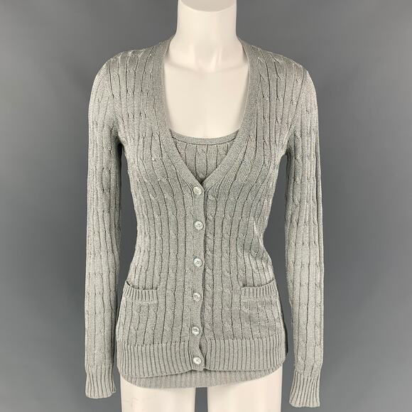 RALPH LAUREN Black Label Size S Silver Cable Knit Cardigan Set - Picture 1 of 1